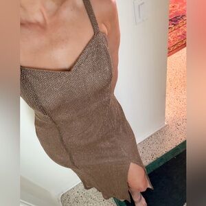 Onyx Nite by Wendye Chaitin gold bronze sexy maxi gown dress 8